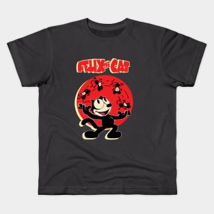 Felix the Cat Juggling Mice Felix Cat Cartoon Red Old School Retro Style Kids T-Shirt